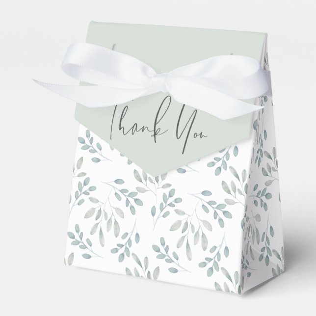 Boho Eucalyptus Pattern Dusty Blue Wedding Favor Box (Front Side)