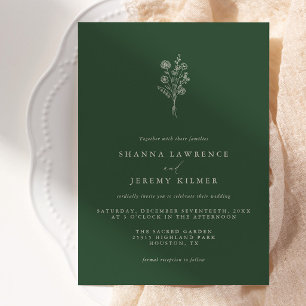 Boho Evergreen Elegant Minimal Wedding   Invitation