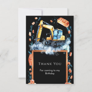 Boho Excavator Construction Birthday Thank You Card