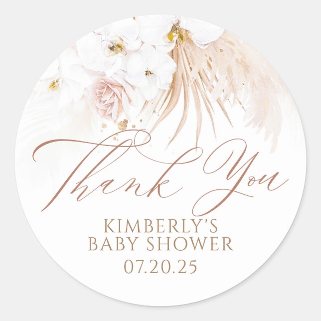 Boho Exotic Floral Wedding Thank You Classic Round Sticker (Front)