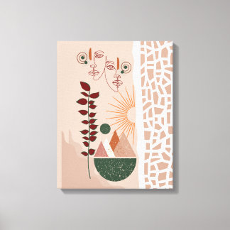 Boho Faces – Modern Abstract Wall Art in Warm Tone