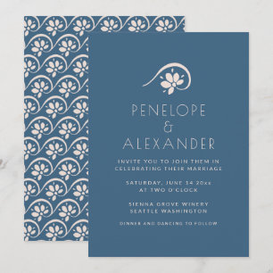 Boho Faire-part de mariage Floral bleu scandinave