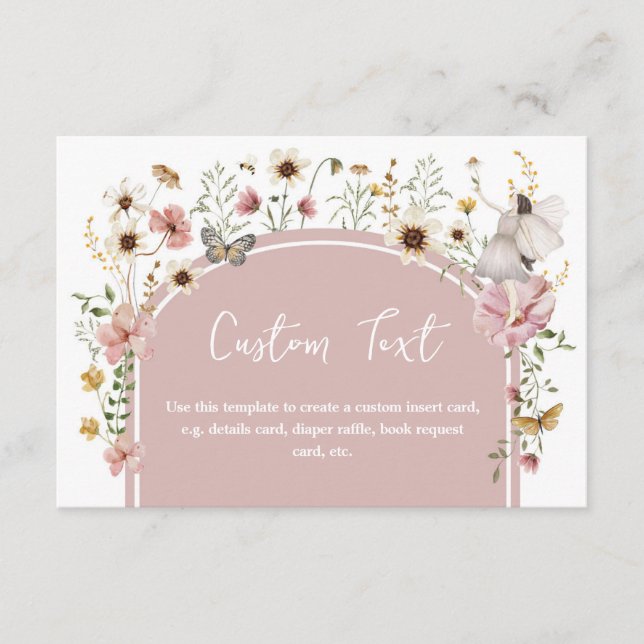 Boho Fairy Pink Wildflower Custom Text Enclosure Card (Front)