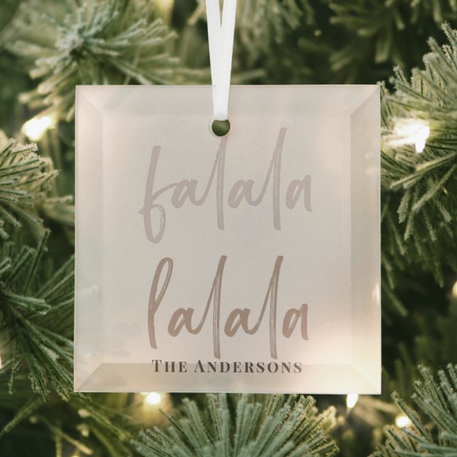Boho Falala Script Pink & Brown Holiday Glass Ornament (Insitu)