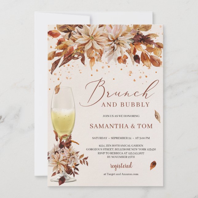 Boho Fall and Autumn flowers Brunch and Bubbly Invitation (Front)