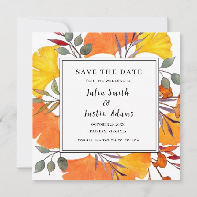 Boho fall autumn foliage  invitation (Front)