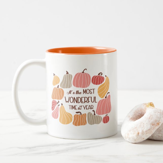 Boho Fall Autumn Quote  Two-Tone Coffee Mug (With Donut)