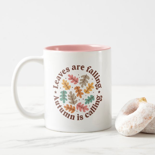 Boho Fall Autumn Quote  Two-Tone Coffee Mug (With Donut)