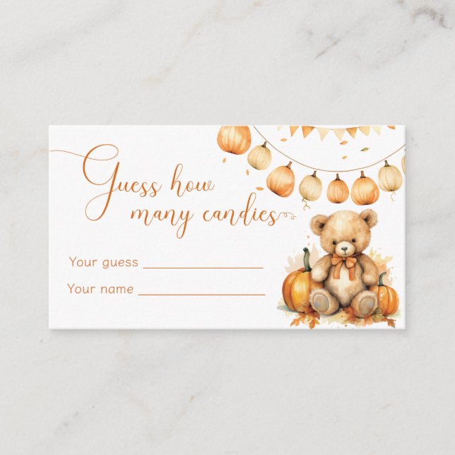 Boho fall bear baby shower guess how many candies  enclosure card (Front)