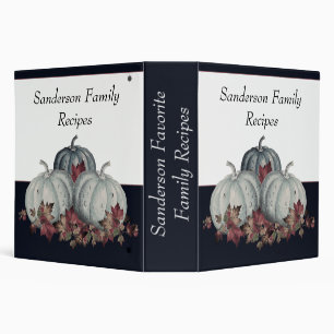 Boho Fall Blue White Watercolor Pumpkin Autumn Binder