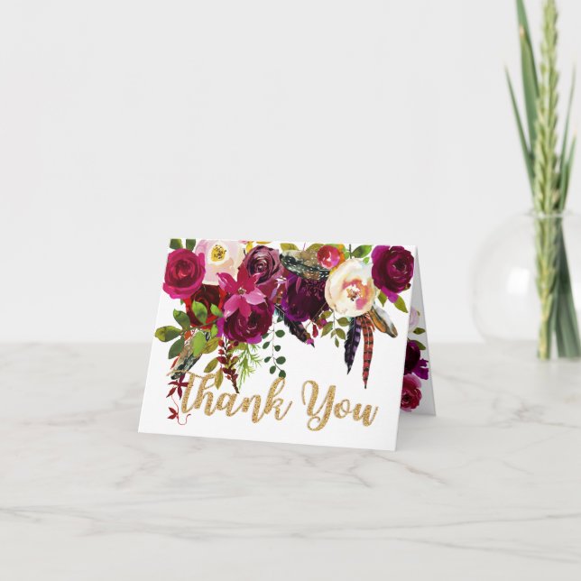 Boho Fall Bouquet Floral Thank You Card (Front)