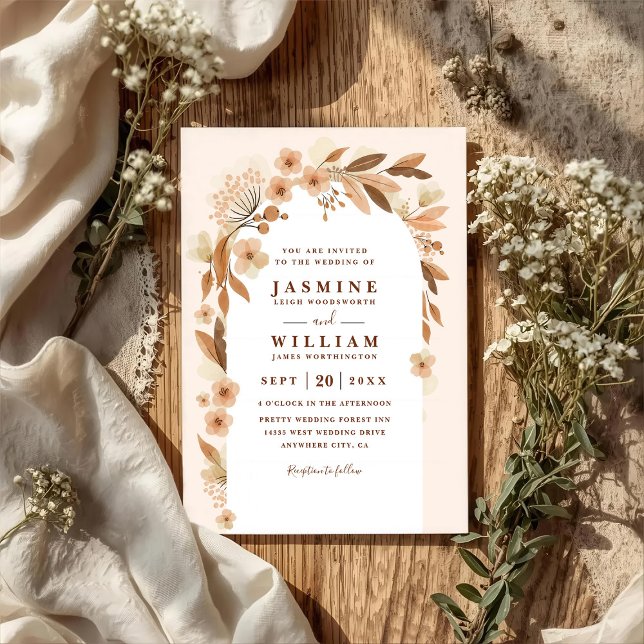 Boho Fall Floral Arch Elegant QR Code Wedding Invitation (Creator Uploaded)