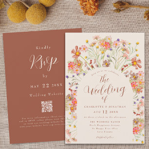 Boho Fall Floral Arch Terracotta Beige Wedding Invitation