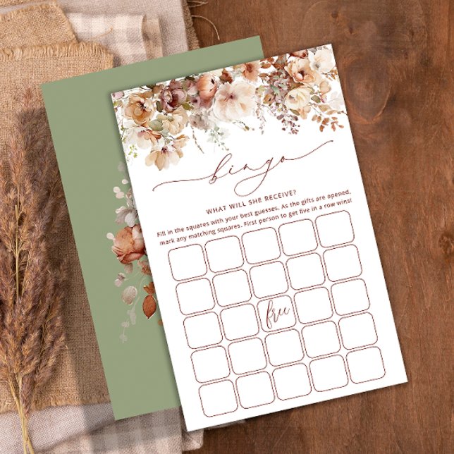Boho Fall Floral Baby Bingo Carte de jeu (Créateur téléchargé)