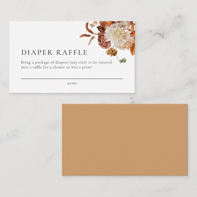 Boho Fall Floral Baby shower Diaper Carte Raffle (Devant / Derrière)