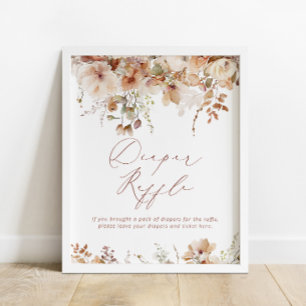 Boho Fall Floral Baby Shower Diaper Raffle Poster
