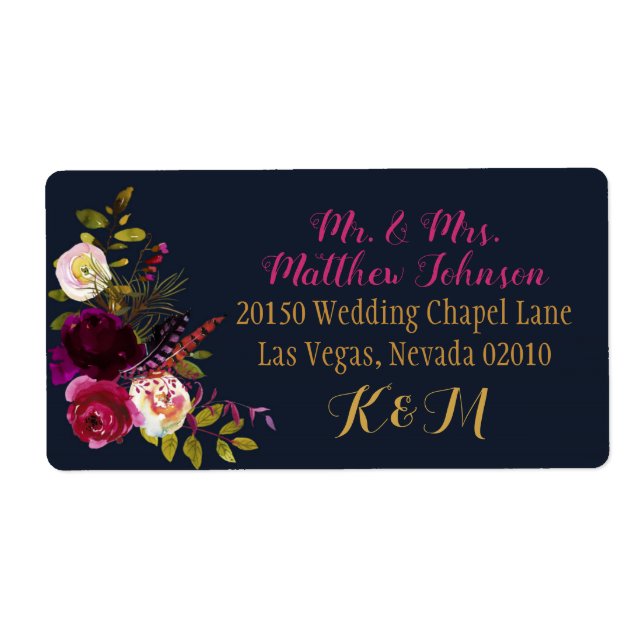 Boho Fall Floral Bouquet Wedding Label (Front)