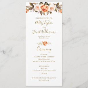 Boho Fall Floral Burnt Orange Wedding Programme
