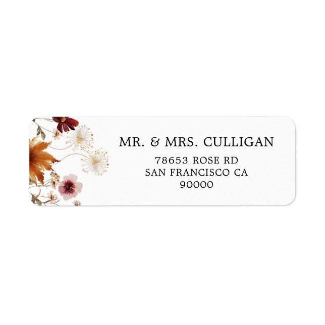 Boho Fall Floral Enveloppe Adresse de retour (Devant)