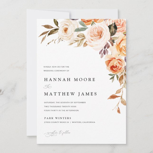 Boho Fall Floral Faire-part de mariage (Devant)