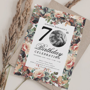 Boho Fall Floral Garden Photo 70th Birthday Invitation