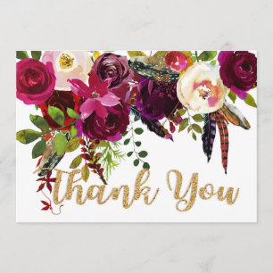 Boho Fall Floral Gold Modern Thank You