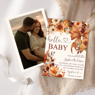 Boho Fall Floral Hello Baby Baby Shower Party Invitation