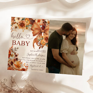 Boho Fall Floral Hello Baby Baby Shower Photo Invitation