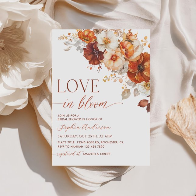 Boho Fall Floral Love In Bloom Bridal Shower Invitation (Creator Uploaded)