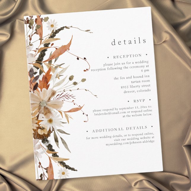 Boho Fall Floral Neutral Rustic Wedding Details Enclosure Card (Boho Fall Floral Neutral Rustic Wedding Details Enclosure Card)