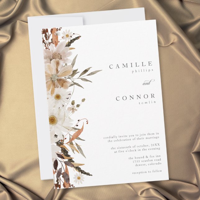 Boho Fall Floral Neutral Rustic Wedding Invitation (Boho Fall Floral Neutral Rustic Wedding Invitation)
