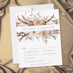 Boho Fall Floral Neutral Rustic Wedding RSVP Card
