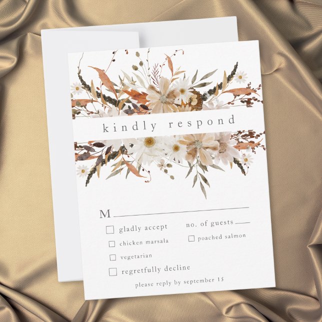 Boho Fall Floral Neutral Rustic Wedding RSVP Card (Boho Fall Floral Neutral Rustic Wedding RSVP Card)