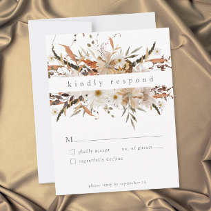 Boho Fall Floral Neutral Rustic Wedding RSVP Card