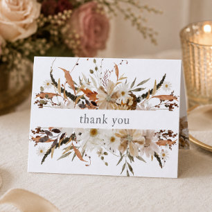 Boho Fall Floral Neutral Rustic Wedding Thank You Card