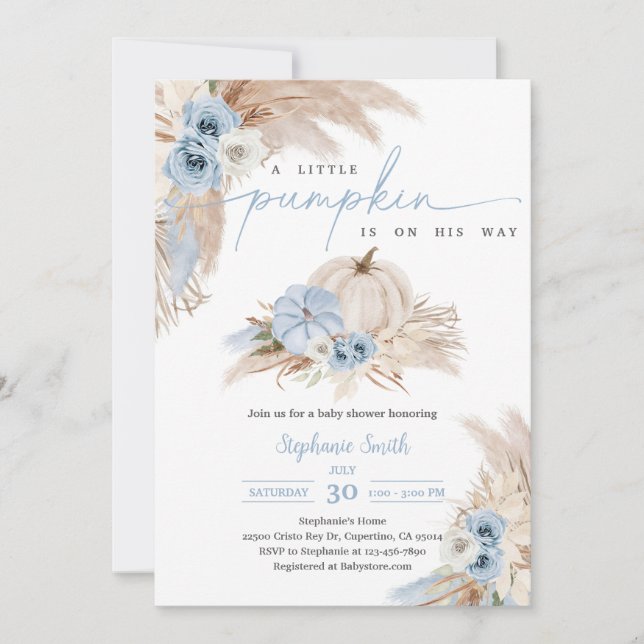 Boho Fall Floral Pampas Grass Baby Shower Invitation (Front)