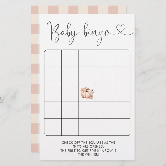 Boho Fall Floral Pumpkin Baby Shower Bingo Game (Front/Back)