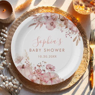 Boho Fall Floral Pumpkin Baby Shower  Paper Plate