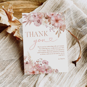 Boho Fall Floral Pumpkin Baby Shower Thank You Card