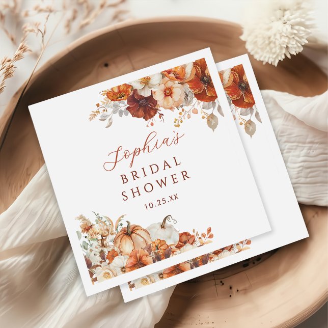 Boho Fall Floral Pumpkin Bridal Shower Napkin (Creator Uploaded)