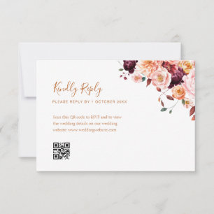 boho fall floral qr code rsvp card