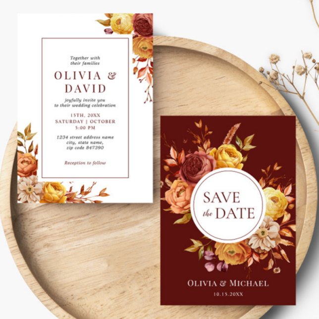 Boho Fall Floral Rustic Flowers Foliage Wedding Invitation (Creator Uploaded)