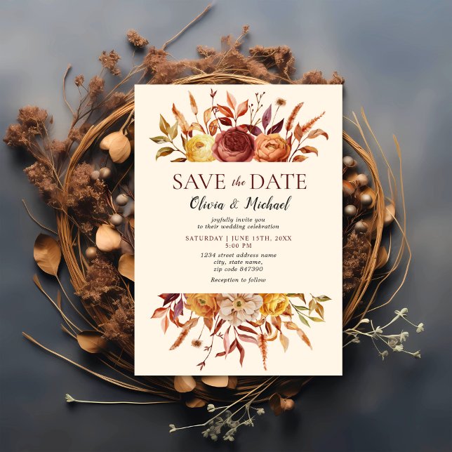 Boho Fall Floral Rustic Flowers Wedding Invitation (Creator Uploaded)