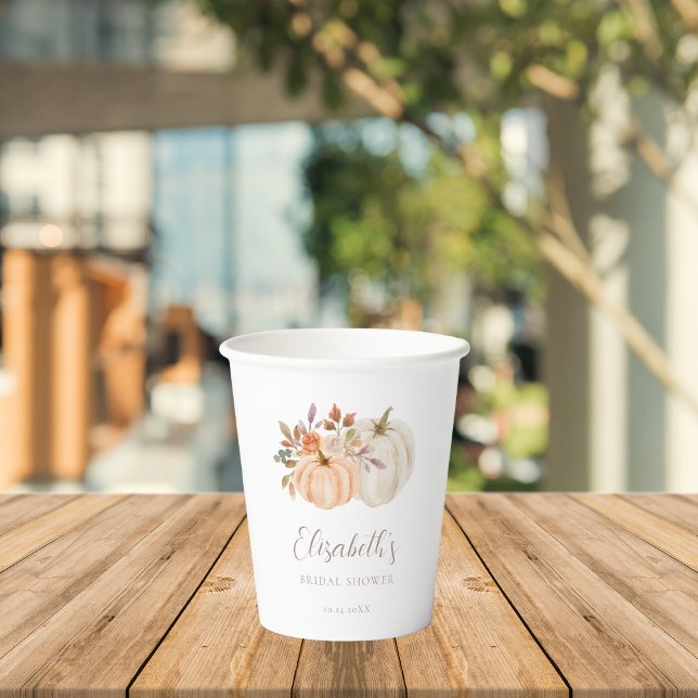 Boho Fall Floral Rustic Pumpkin Bridal Shower Paper Cups (Creator Uploaded)
