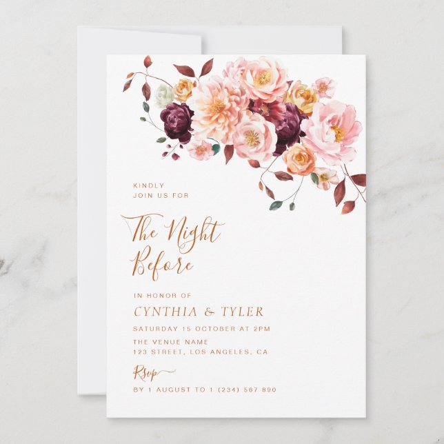 boho fall floral the night before invitation (Front)