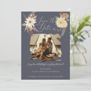 BOHO Fall Floral Watercolor Photo Modern Script Sa Save The Date