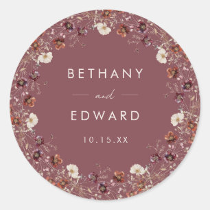 Boho Fall Floral Wedding Classic Round Sticker
