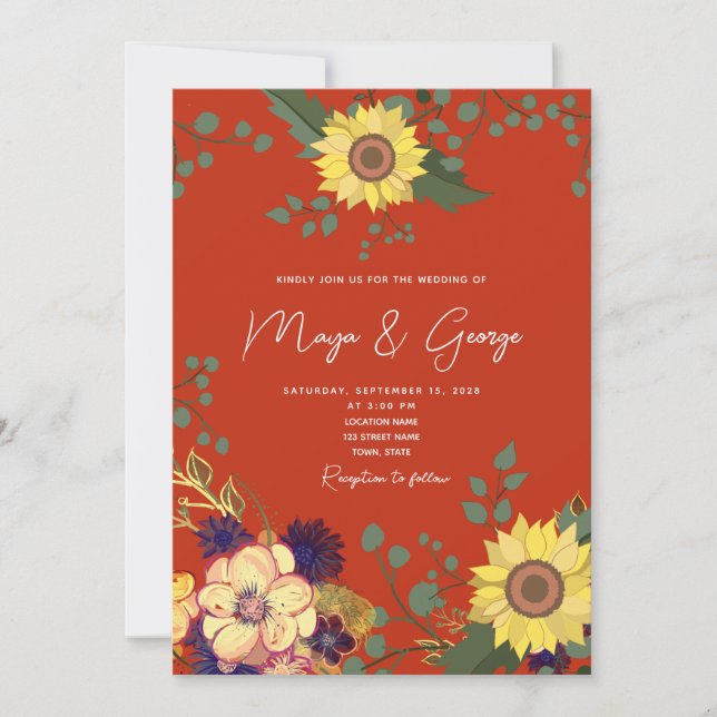 Boho Fall Floral Wedding Invitation (Front)