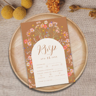 Boho Fall Floral Wedding Reply Meal Options RSVP Card