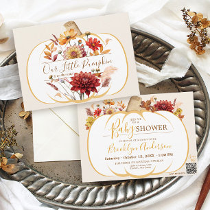 Boho Fall Floral White Pumpkin Baby Shower Save The Date